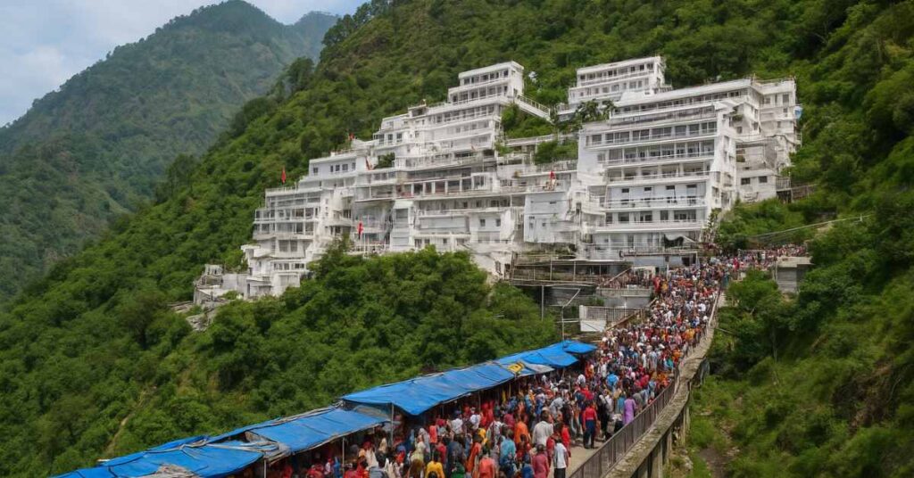 Mata Vaishno Devi Temple Pilgrims ascending to Mata Vaishno Devi Temple on Trikuta Hills in Jammu & Kashmir
