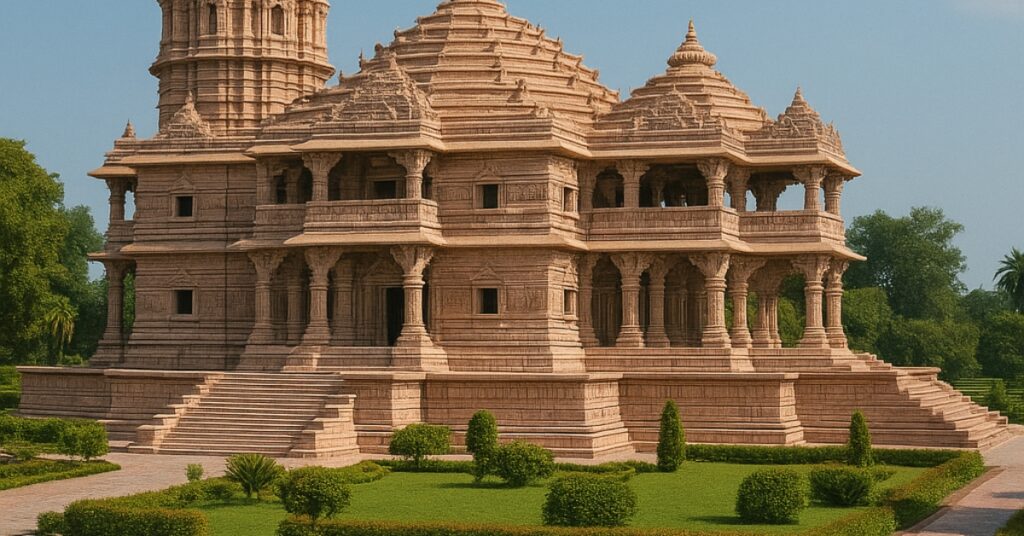 “Ayodhya Ram Mandir” The grand Ayodhya Ram Mandir temple in Uttar Pradesh, symbolizing India’s spiritual and cultural resurgence in 2025.