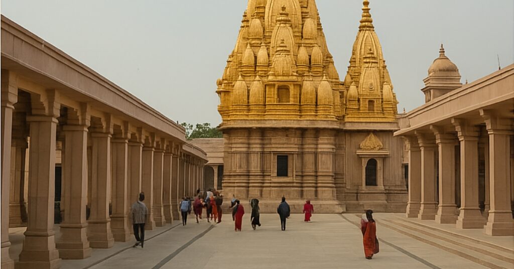 Kashi Vishwanath Dham Kashi Vishwanath Dham Corridor showing golden temple spire and pilgrims walking in Varanasi