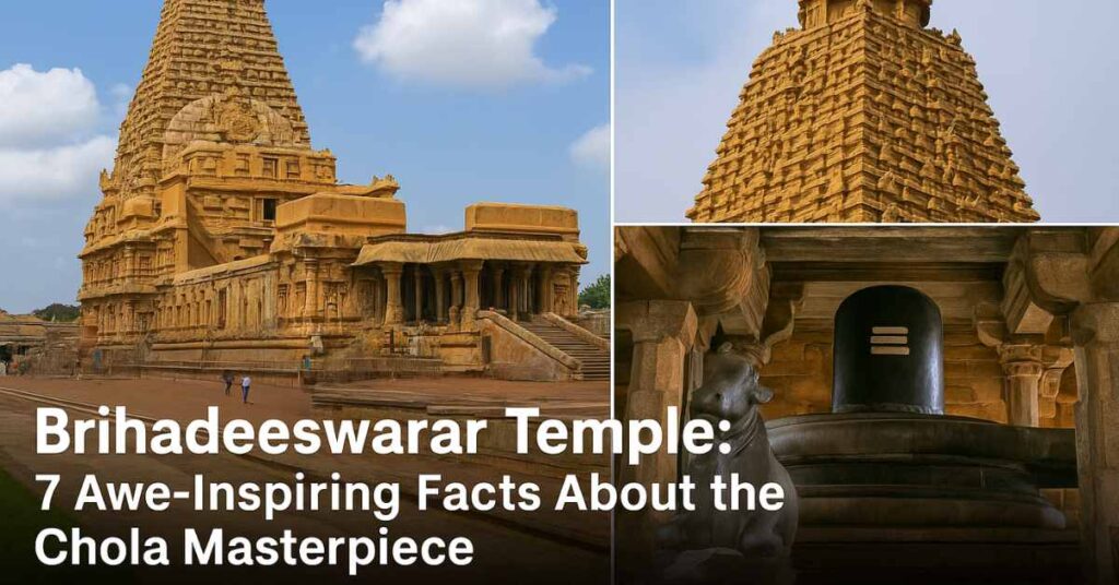 Brihadeeswarar Temple in Thanjavur, a UNESCO-listed Chola masterpiece dedicated to Lord Shiva, showcasing grand Dravidian architecture under a clear sky.