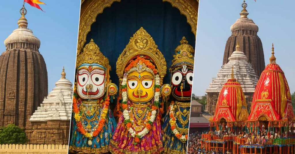 Jagannath Temple Puri Jagannath Temple in Puri Odisha with Lord Jagannath, Balabhadra, Subhadra idols and Rath Yatra chariots