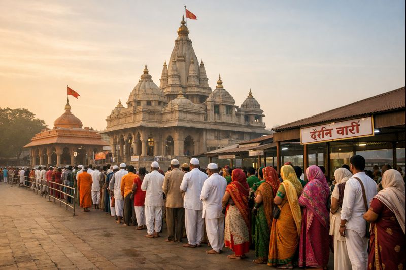 Gajanan Maharaj Temple Darshan at Shegaon with devotees waiting in queue