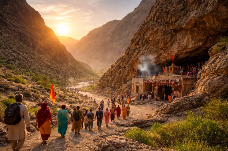 Hinglaj Mata Temple Visiting with sunrise and pilgrims