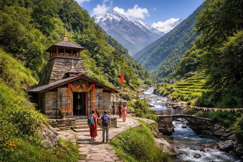 Kalpeshwar Temple Uttarakhand Darshan scene in Himalayan valley