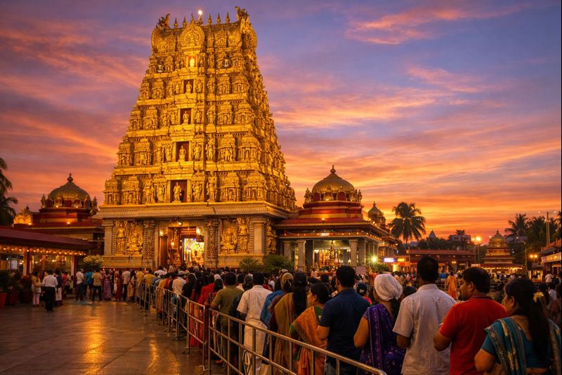Kudroli Temple Darshan at Gokarnanatheshwara Temple entrance in Mangalore.