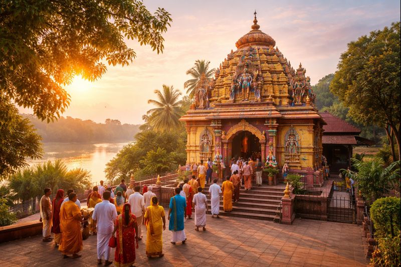 “Mangala Temple Kakatpur Darshan with temple and devotees”