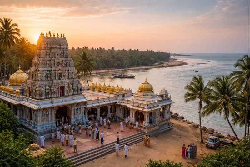 Antarvedi Lakshmi Narasimha Temple with river and sea view