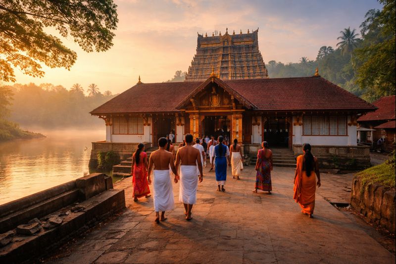 Aranmula Parthasarathy Timings Entry with temple view at sunrise