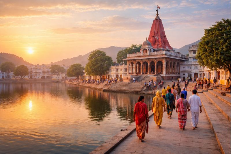 brahma temple pushkar darshan early morning by Pushkar Lake