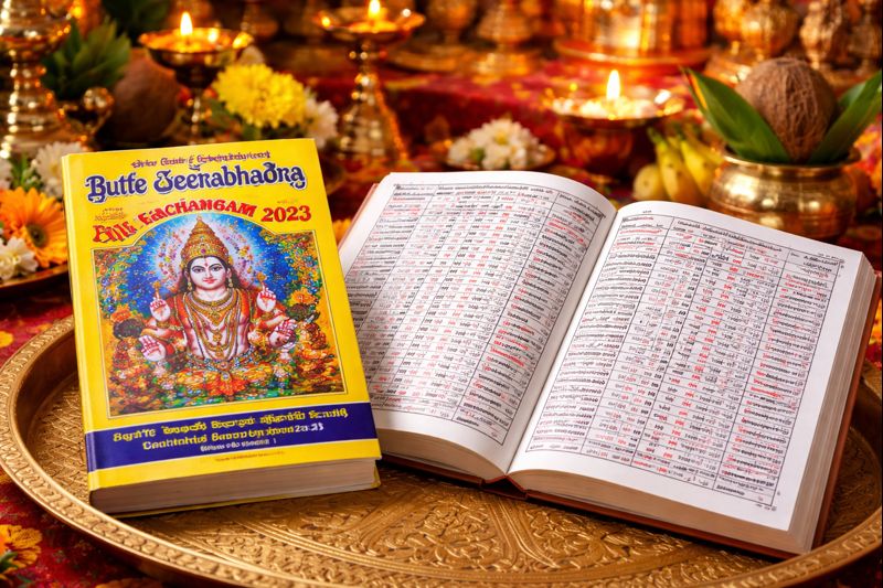 Butte Veerabhadra Panchangam 2023 Telugu almanac closeup