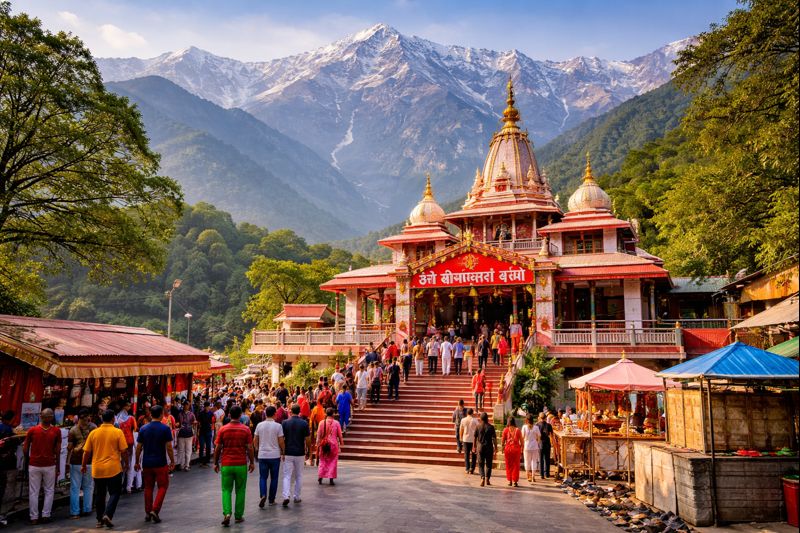 Chamunda Devi Temple scenic view with mountains