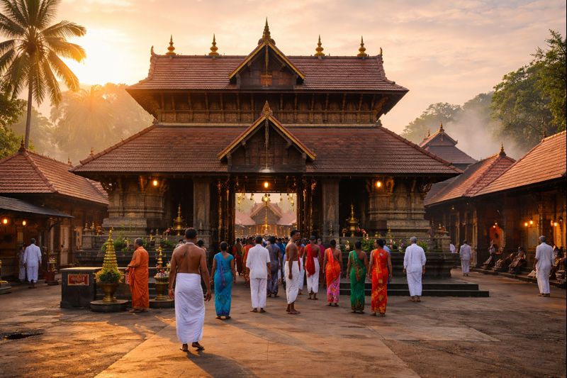 Chengannur Mahadeva Temple Darshan with sunrise devotees.