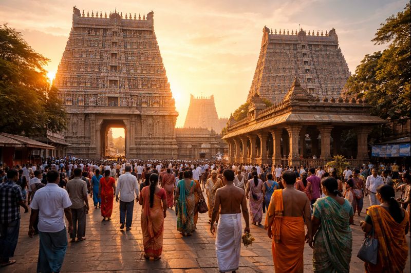 Chidambaram Nataraja Temple Darshan scene at sunrise
