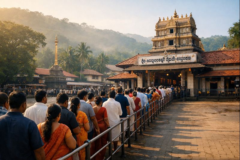 Dharmasthala Temple Darshan queue and entrance view