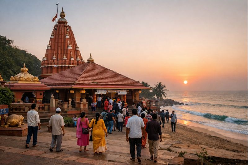 Ganpatipule Temple Timings Opening view with sea and devotees