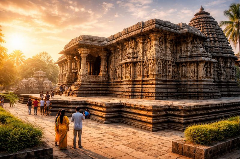 halebidu temples darshan Hoysaleswara Temple sunrise travel