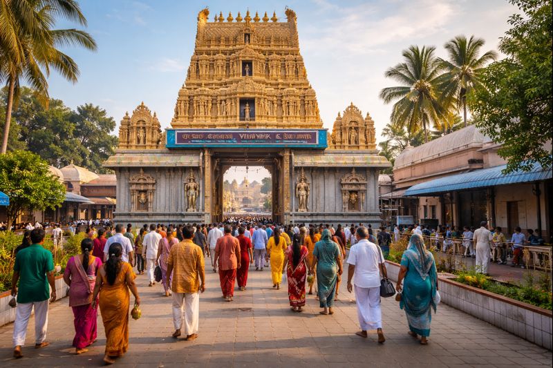 Reach Kanipakam Temple Location entrance and pilgrims