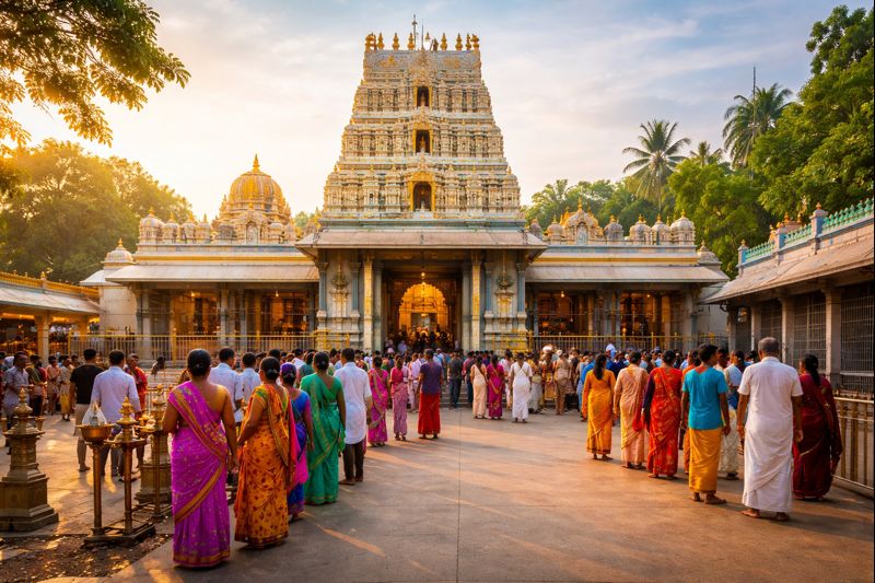 Kanipakam Temple History Story Origin Powers Benefits depiction at the temple entrance