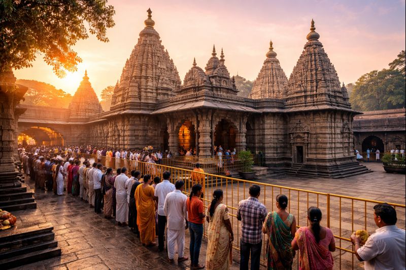 Kolhapur Mahalakshmi Temple Darshan at sunrise.