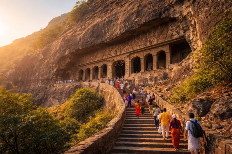 Lenyadri Girijatmaj Ganpati Temple cave entrance view