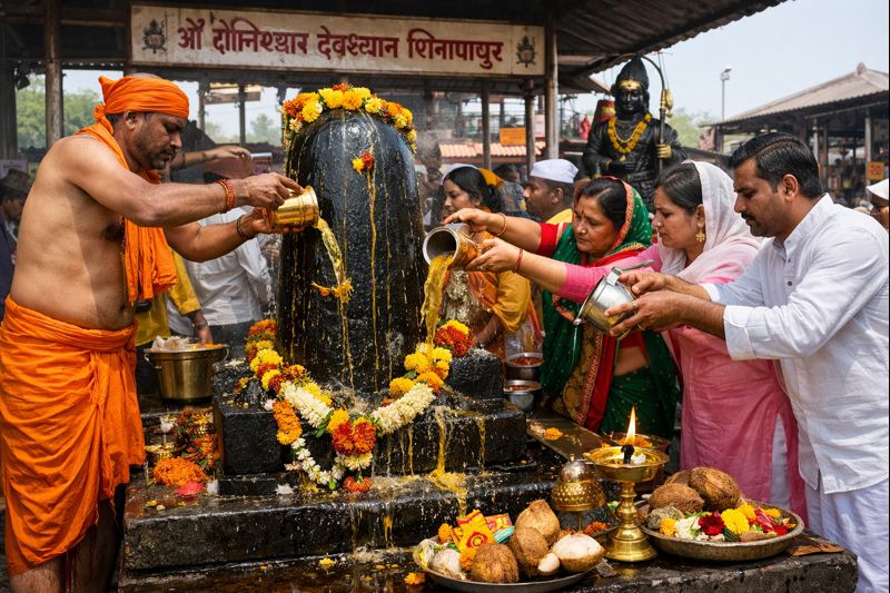 Shani Shingnapur Abhishek Timings - Devotees performing ritual