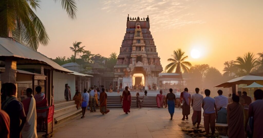 Sooriyanar Kovil Darshan Timings view of temple entrance at sunrise