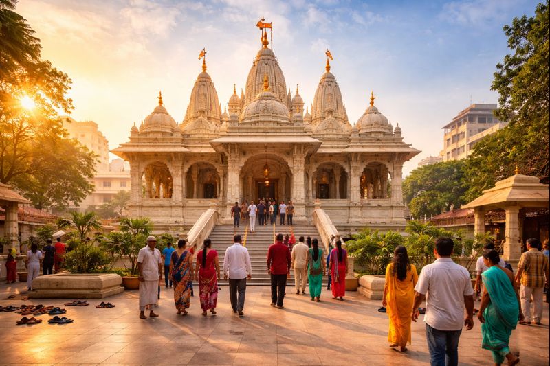 Swaminarayan Temple Mumbai Darshan peaceful visitor scene