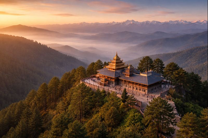 Tara Devi Temple Shimla scenic hilltop view during sunrise