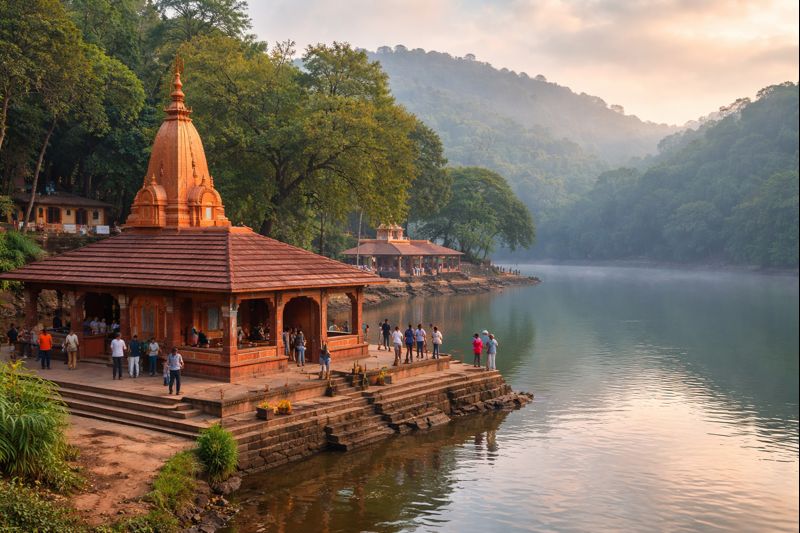 Pisharnath Mahadev Temple Rooms view with lake in Matheran