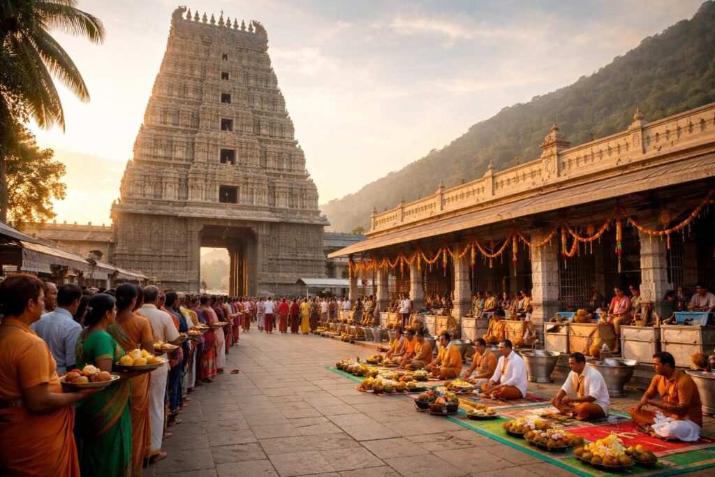 Dosha Kalasarpa Temple Srikalahasti with pilgrims and pooja setup