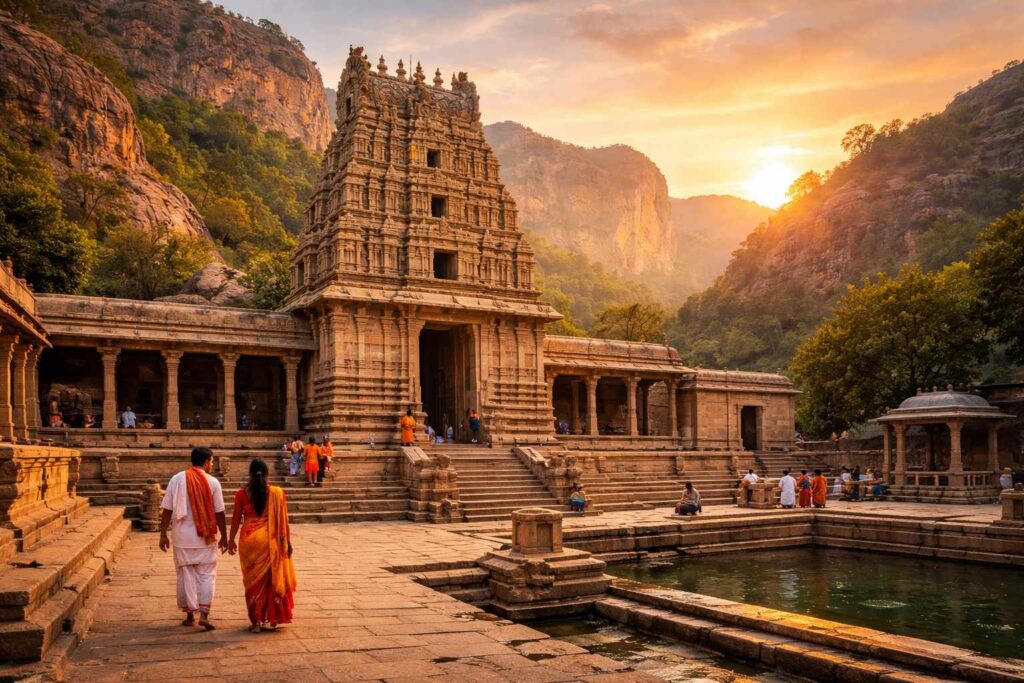 Yaganti Temple Darshan Timings guide with temple exterior