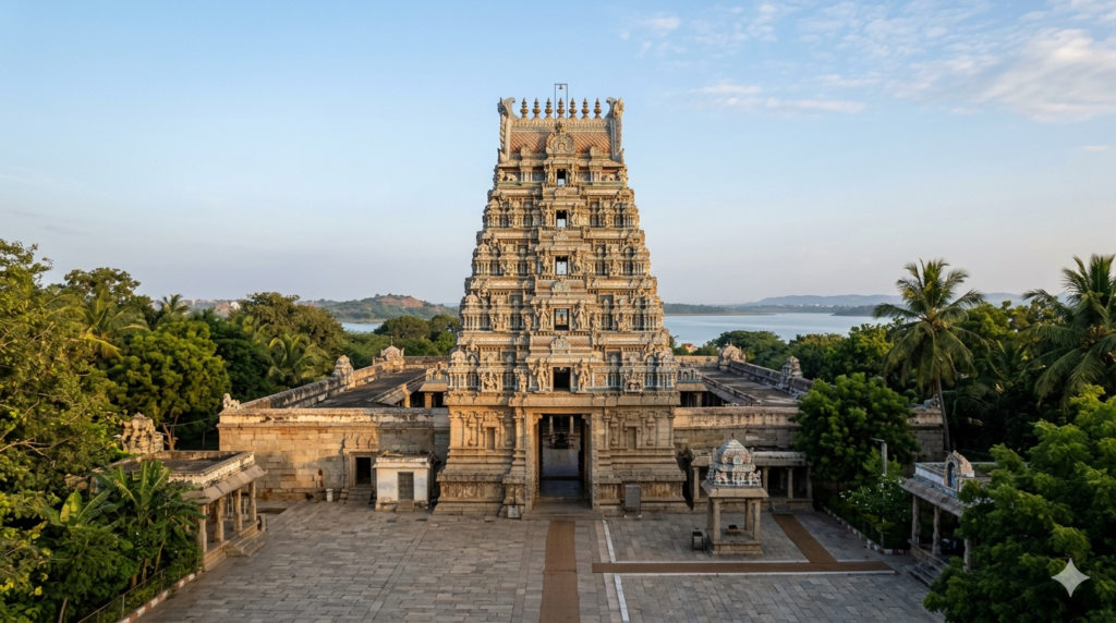Chilkur Balaji contact number guide — temple entrance and gopuram in Gandipet, Hyderabad