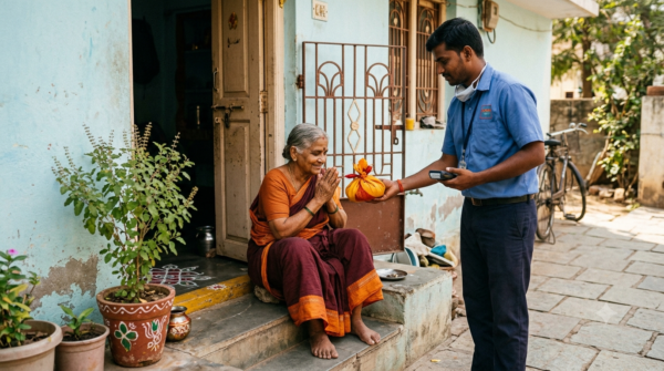 Bhadrachalam Talambralu TSRTC 2026 packet handed to a devotee at the doorstep